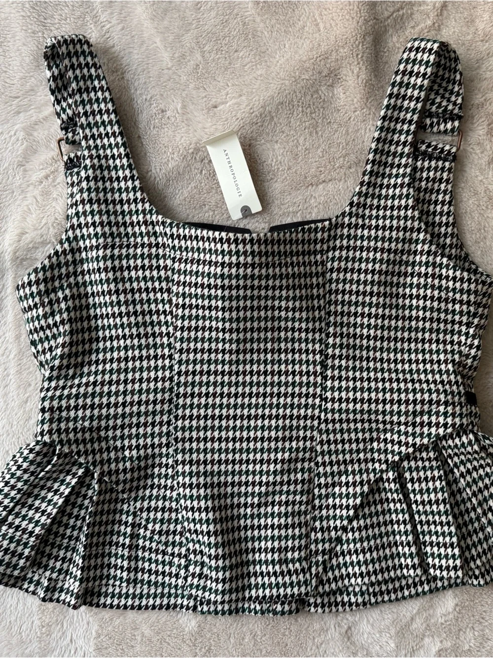 Anthropologie Black and White Houndstooth Button-Front Cropped Top - Picture 11 of 12
